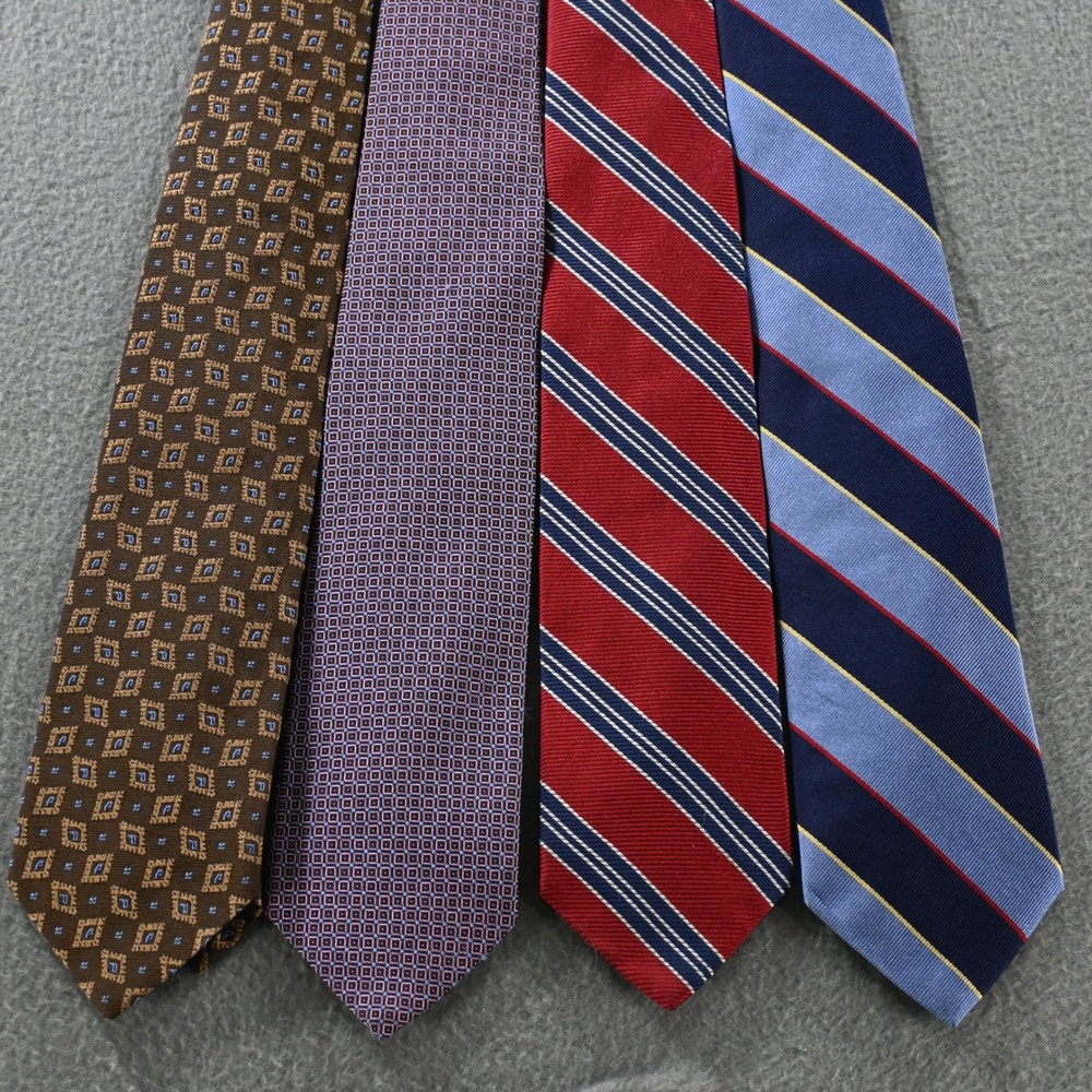Brooks Brothers Mens Silk Necktie Lot 4 Striped Geometric Ties OS Multicolor